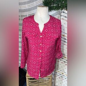 croft & barrow Fuchsia Geometric Button-Down Blouse